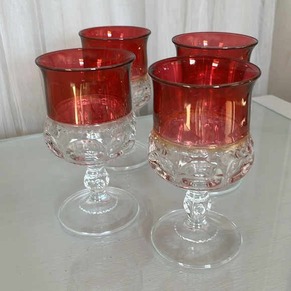 Vintage Ruby Red Kings Crown Juice Glasses - Picture 7 of 8